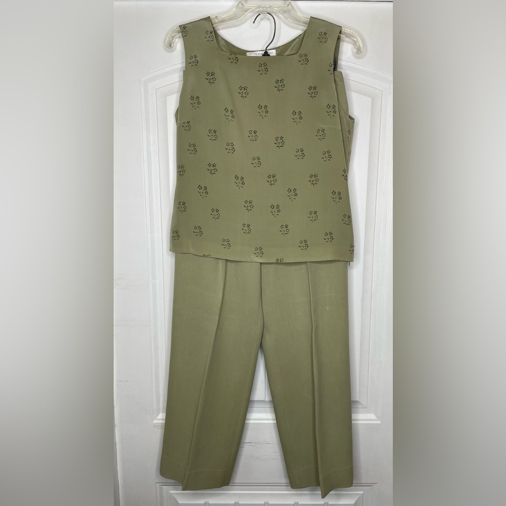 4 Piece Silk Suits Jacket, Dress, Beaded Shell, Pants Sage Green Sz 4,8,6,and 10 - Picture 6 of 14